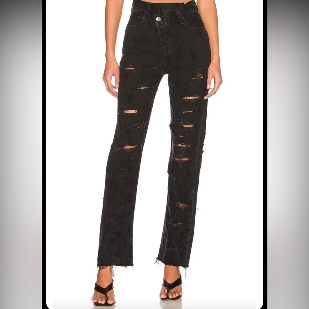 AGOLDE Criss Cross Black Straight Jeans in Feverish